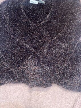 White Stag Brown Speckled Fuzzy V-Neck Sweater